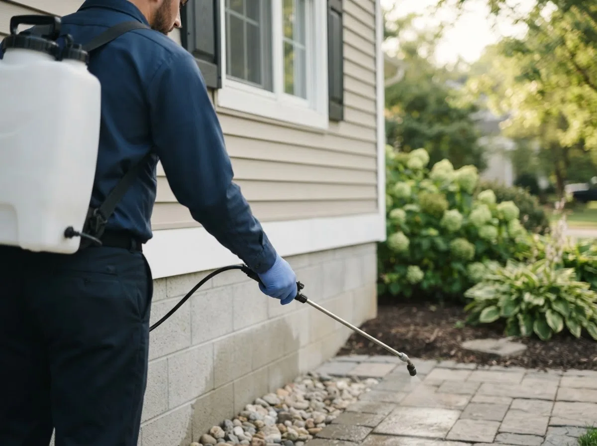 Pest control technician inspecting a home in Hurley, VA